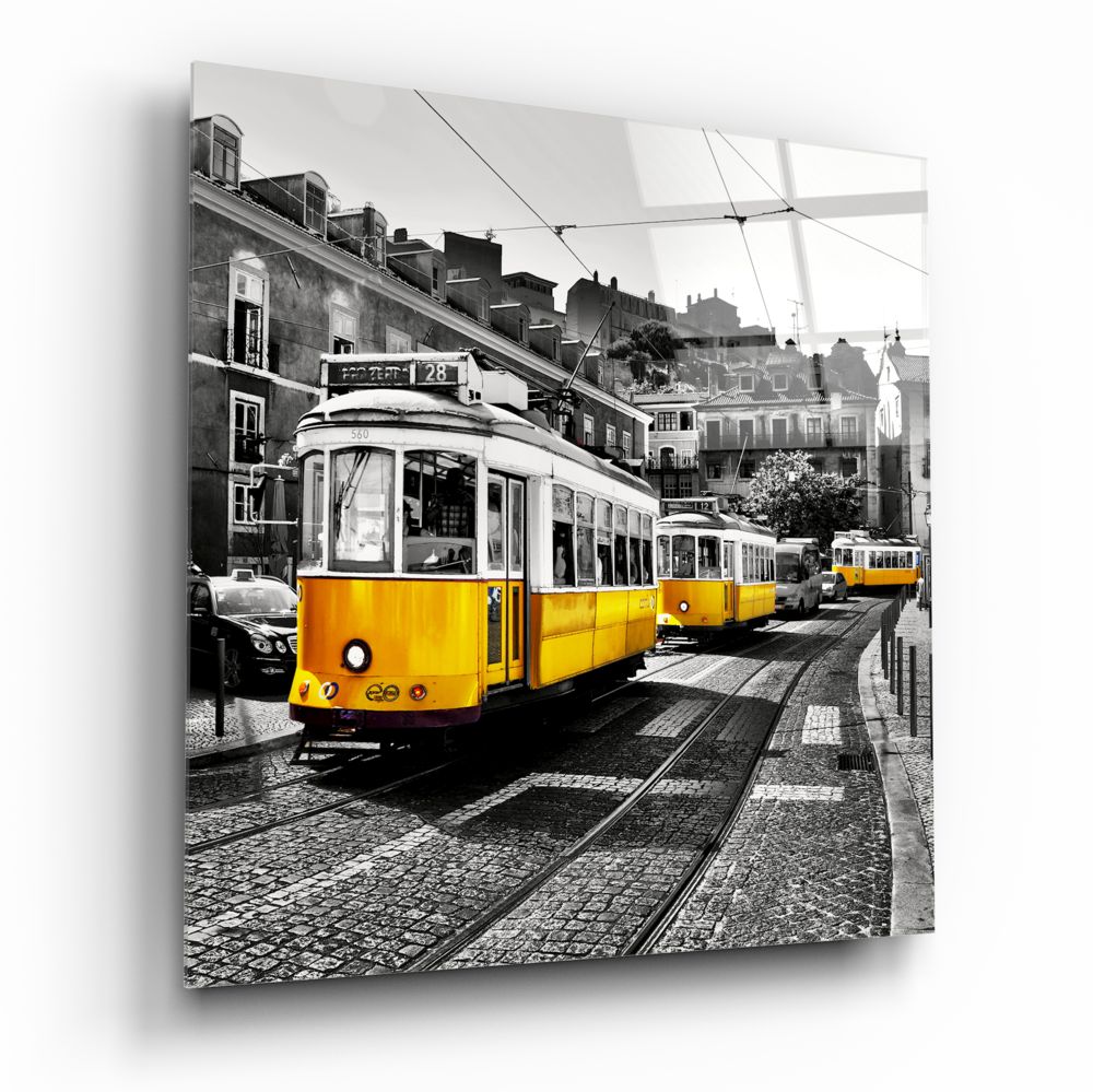 Lisbon Yellow Tram Glass Wall Art