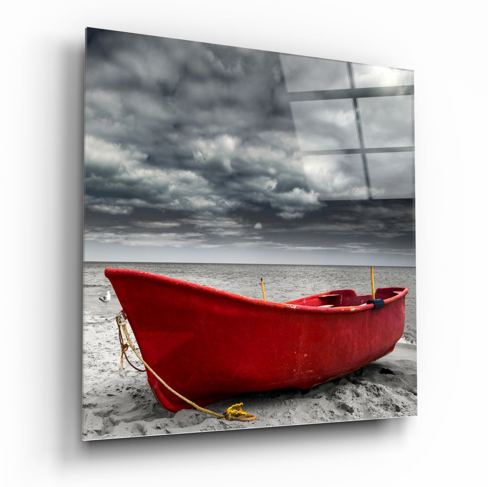 Red Kayak Glass Wall Art