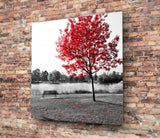 Red Tree Glass Wall Art