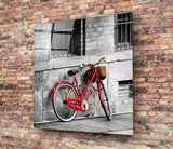 Red Bicycle Glass Wall Art