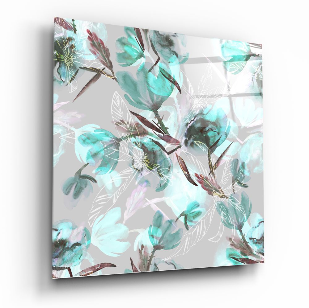 Green Flower Glass Wall Art