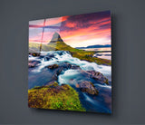 Mountain River Landscape Glass Wall Art