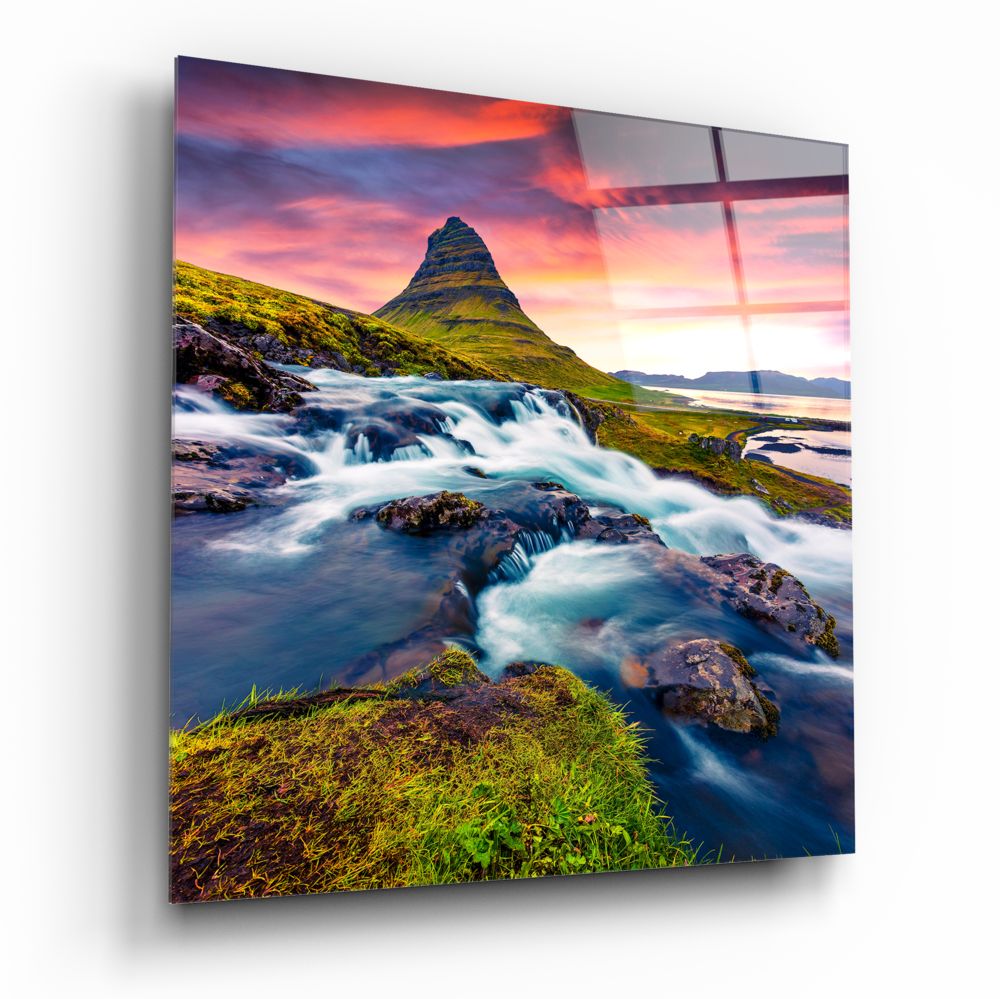 Mountain River Landscape Glass Wall Art