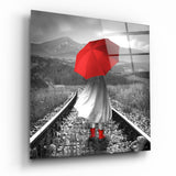 Girl with Red Umbrella Glass Wall Art