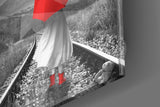 Girl with Red Umbrella Glass Wall Art