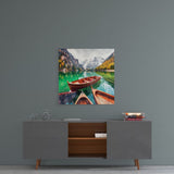 Lake and Mountain Landscape Glass Wall Art