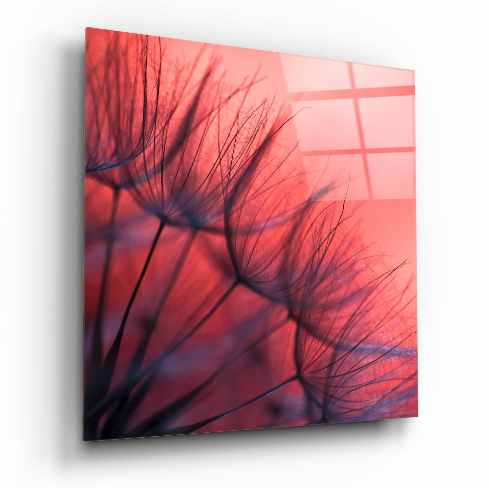 Red Dandelion Glass Wall Art