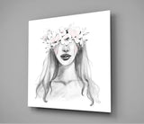 Flower Crowned Woman Glass Wall Art