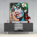 Floral Woman Glass Wall Art | Insigne Art Design