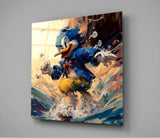 Surfing Duck Glass Wall Art  || Designer Collection | Insigne Art Design