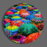 Colorful Umbrellas Glass Wall Art