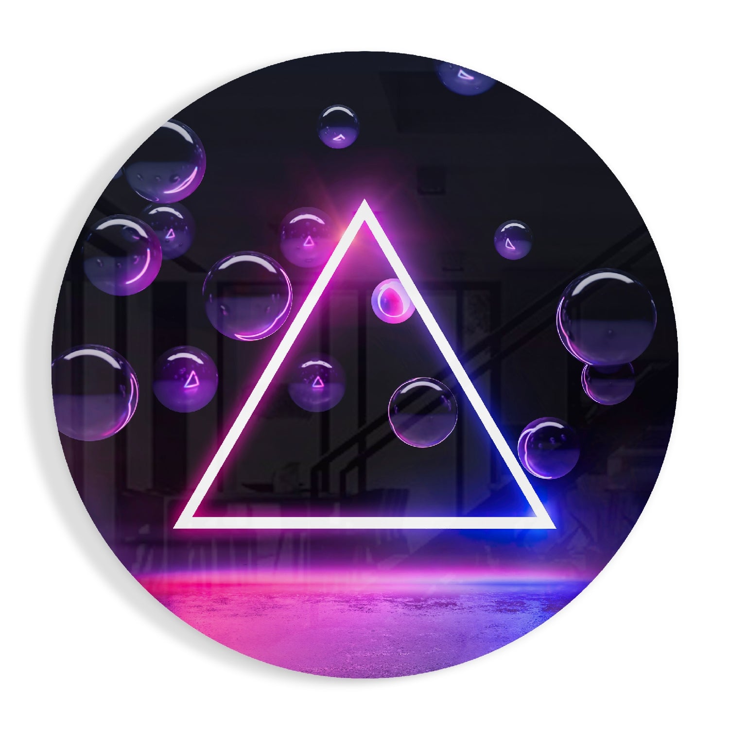 Neon Triangle Glass Wall Art