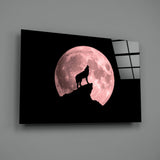 Wolf And Full Moon Glass Wall Art