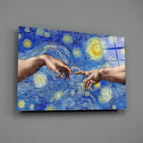 Hands of God and Adam in Van Gogh Style Glass Wall Art