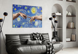 Hands of God and Adam in Van Gogh Style Glass Wall Art