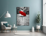 Red Umbrella Glass Wall Art