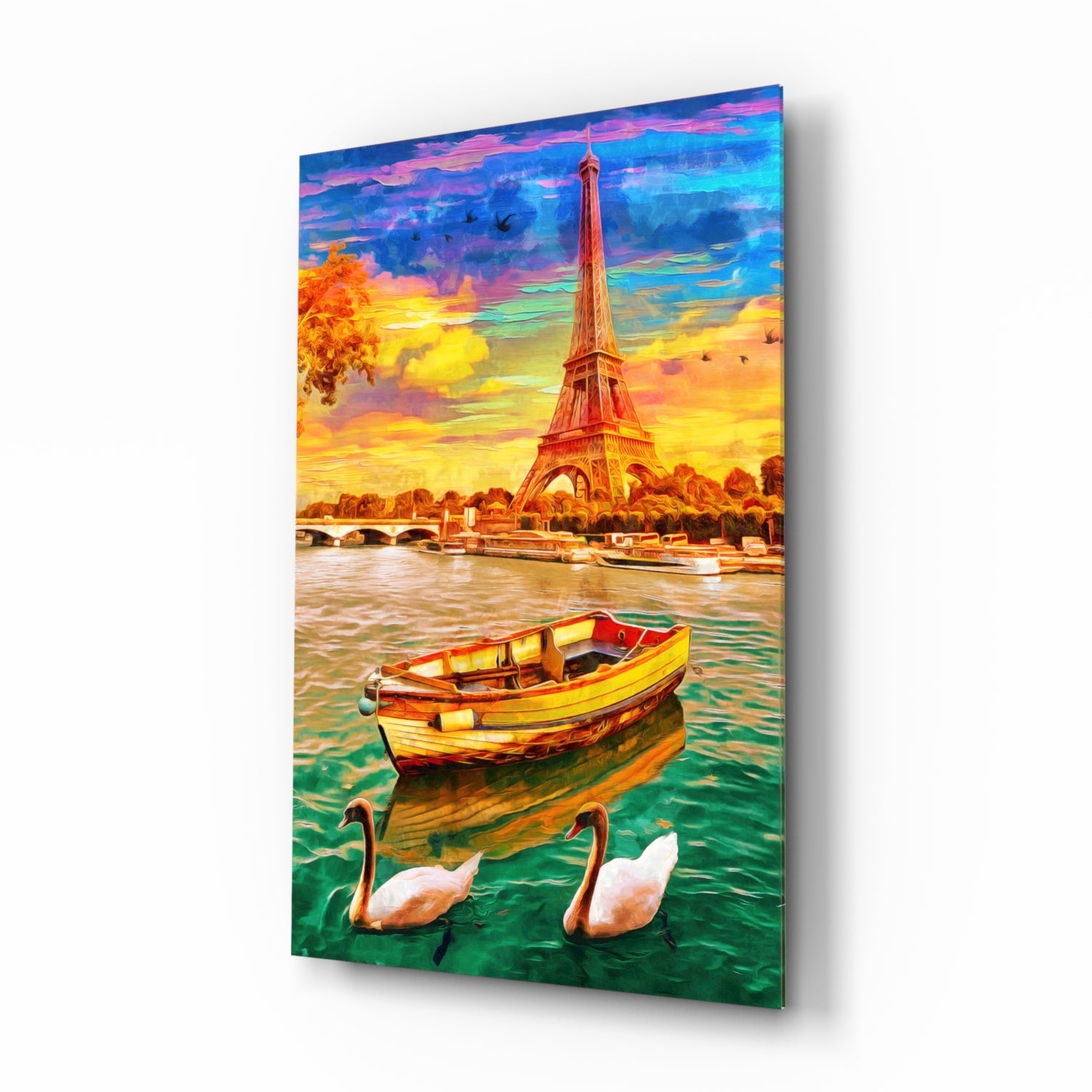 Eiffel and Boat Glass Wall Art