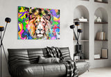 Lion in Colors Glass Wall Art