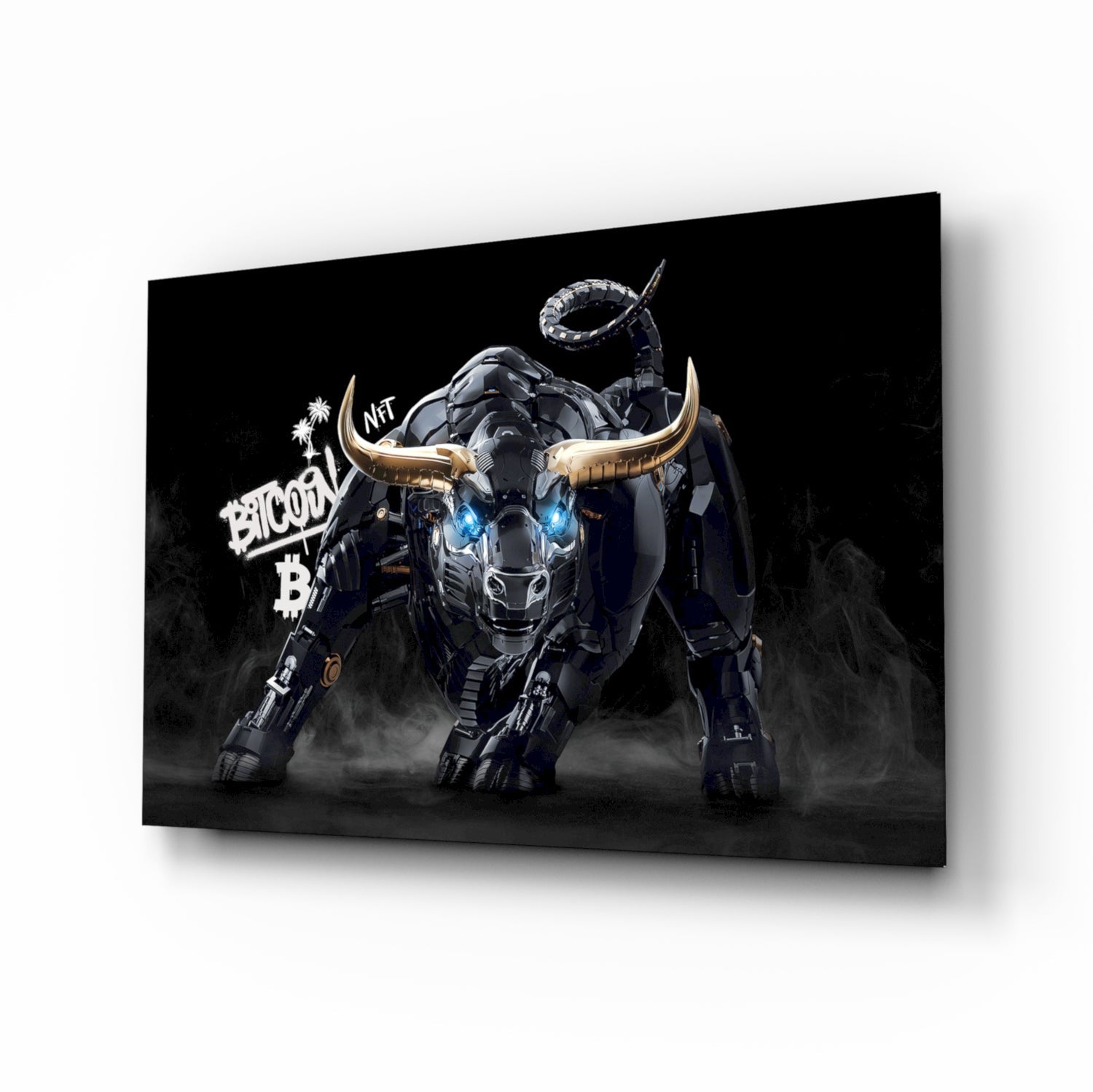 Bull, Bitcoin Glass Wall Art