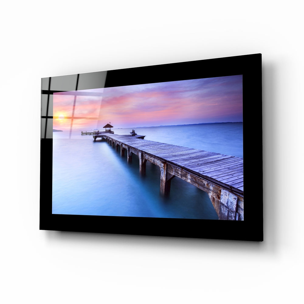 Sunset at the Pier Glass Wall Art