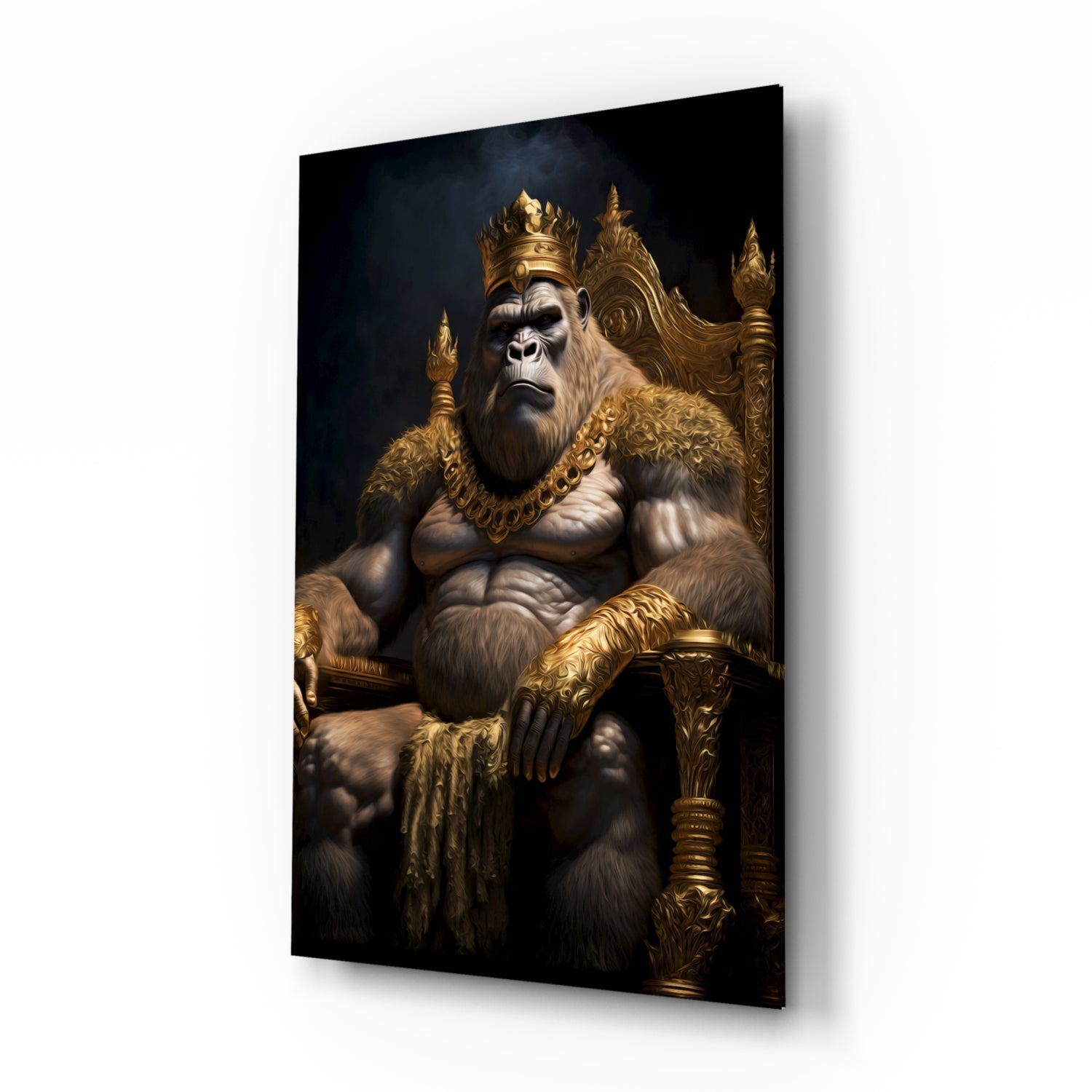 Ape King in Throne Glass Wall Art || Designer's Collection