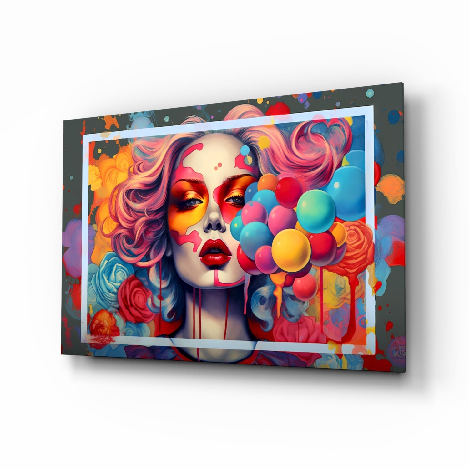 Balloons and the Kiss Glass Wall Art || Designer Collection