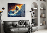 Surfing in Space Glass Wall Art || Designer Collection