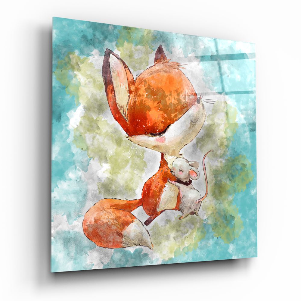 Fox And Mouse Glass Wall Art