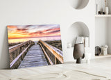 Sunset on the Dock Glass Wall Art