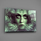 Tropical Leaf and Woman Portrait Glass Wall Art