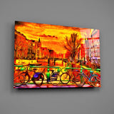 Bicycle and City Glass Wall Art