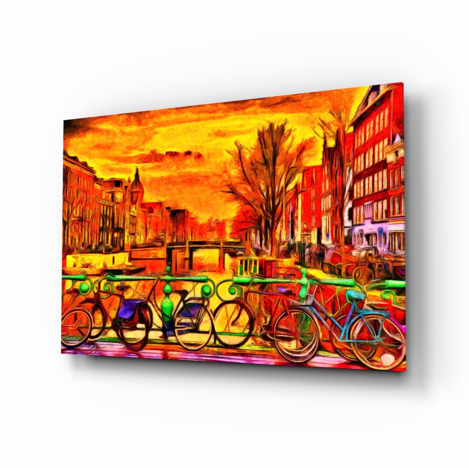 Bicycle and City Glass Wall Art