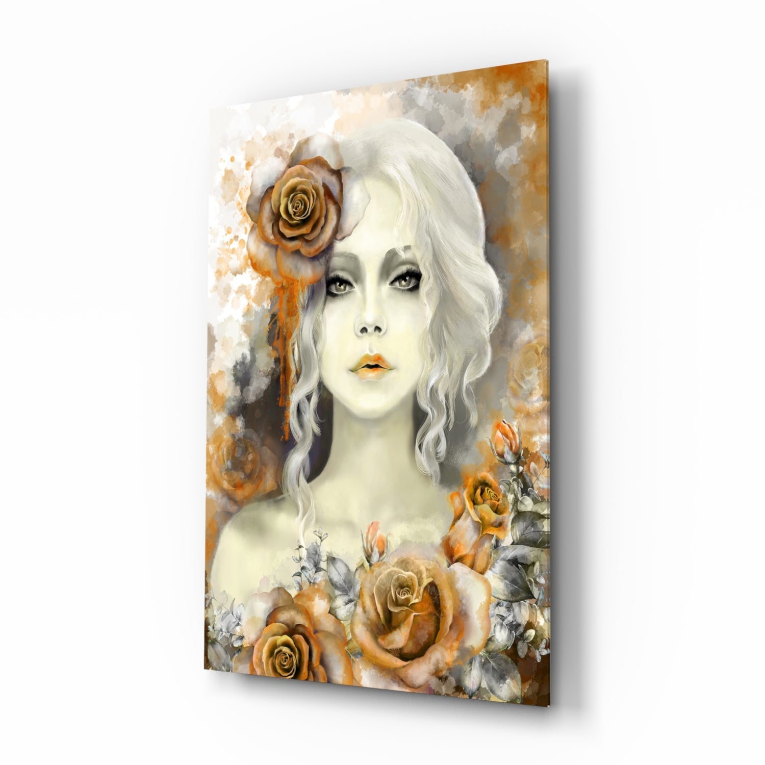 Yellow Rose and Woman Glass Wall Art