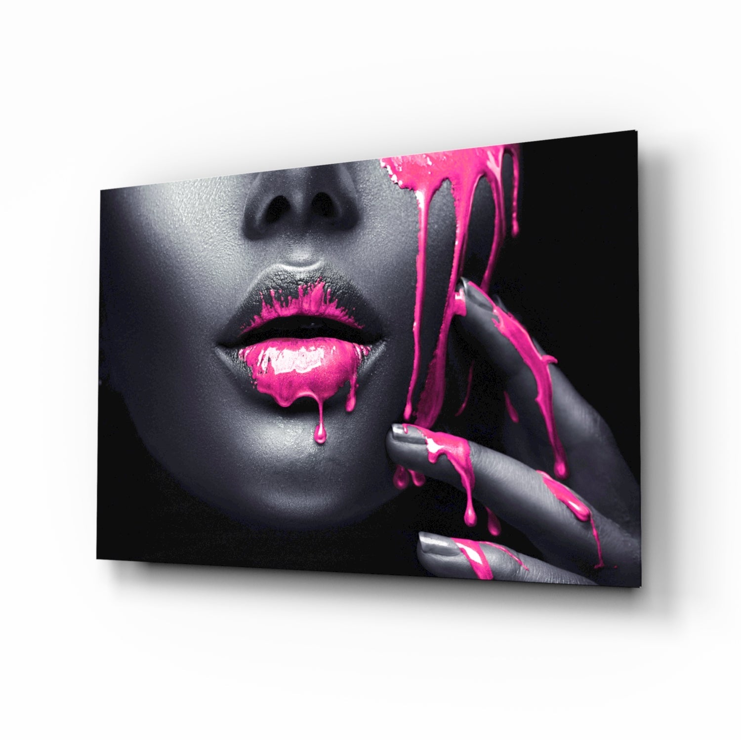 Pink Painted Woman Glass Wall Art