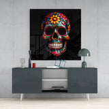 Flowery Skull Glass Wall Art  || Designers Collection