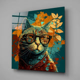 Intellectual Cat Glass Wall Art  || Designers Collection