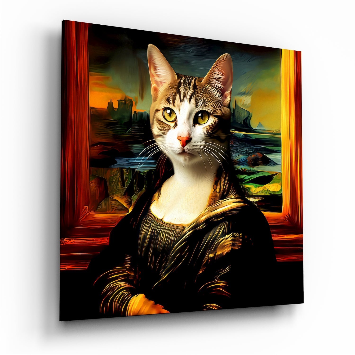 Monalisa Cat Glass Wall Art