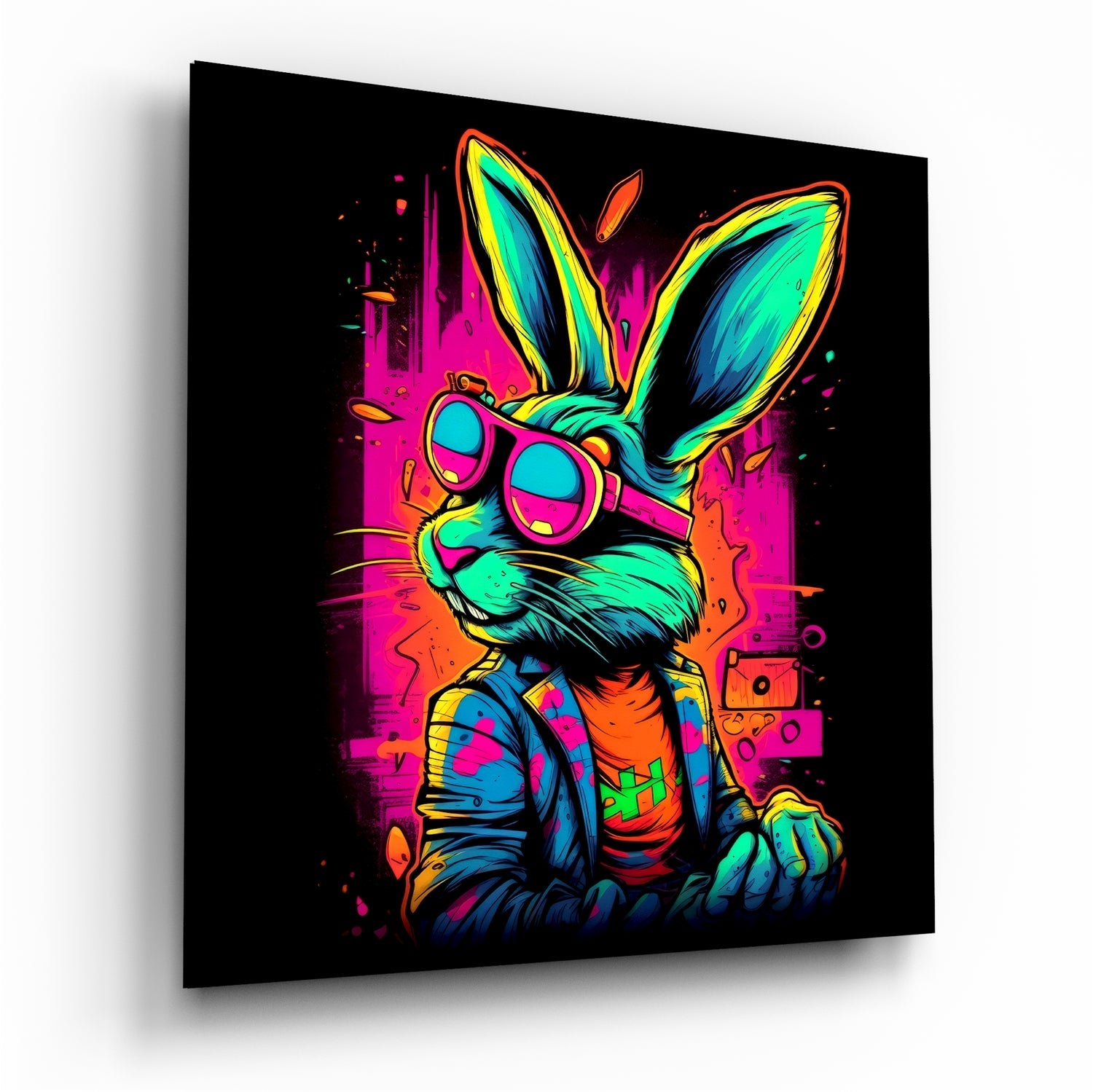 Retro Rabbit Glass Wall Art