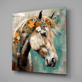 Flower And Horse Glass Wall Art