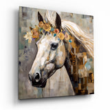 Flower And Horse Glass Wall Art