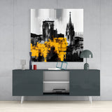 Gray City With Light Glass Wall Art