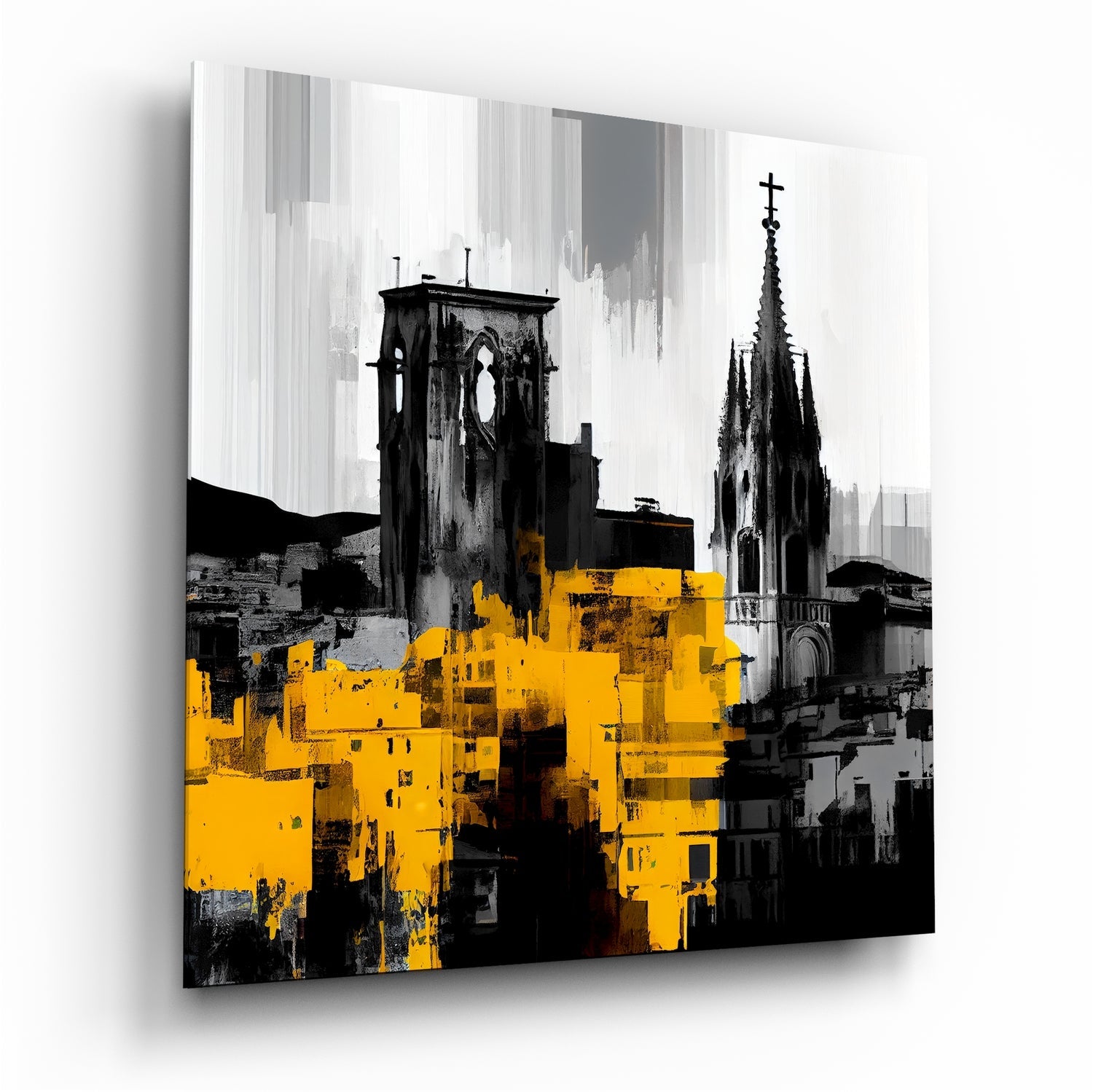 Gray City With Light Glass Wall Art