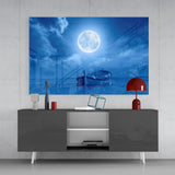 Moon and Boat Glass Wall Art | insigneart.co.uk
