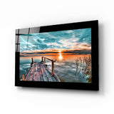 Sunset on the Dock Glass Wall Art | insigneart.co.uk