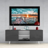 Sunset on the Dock Glass Wall Art | insigneart.co.uk