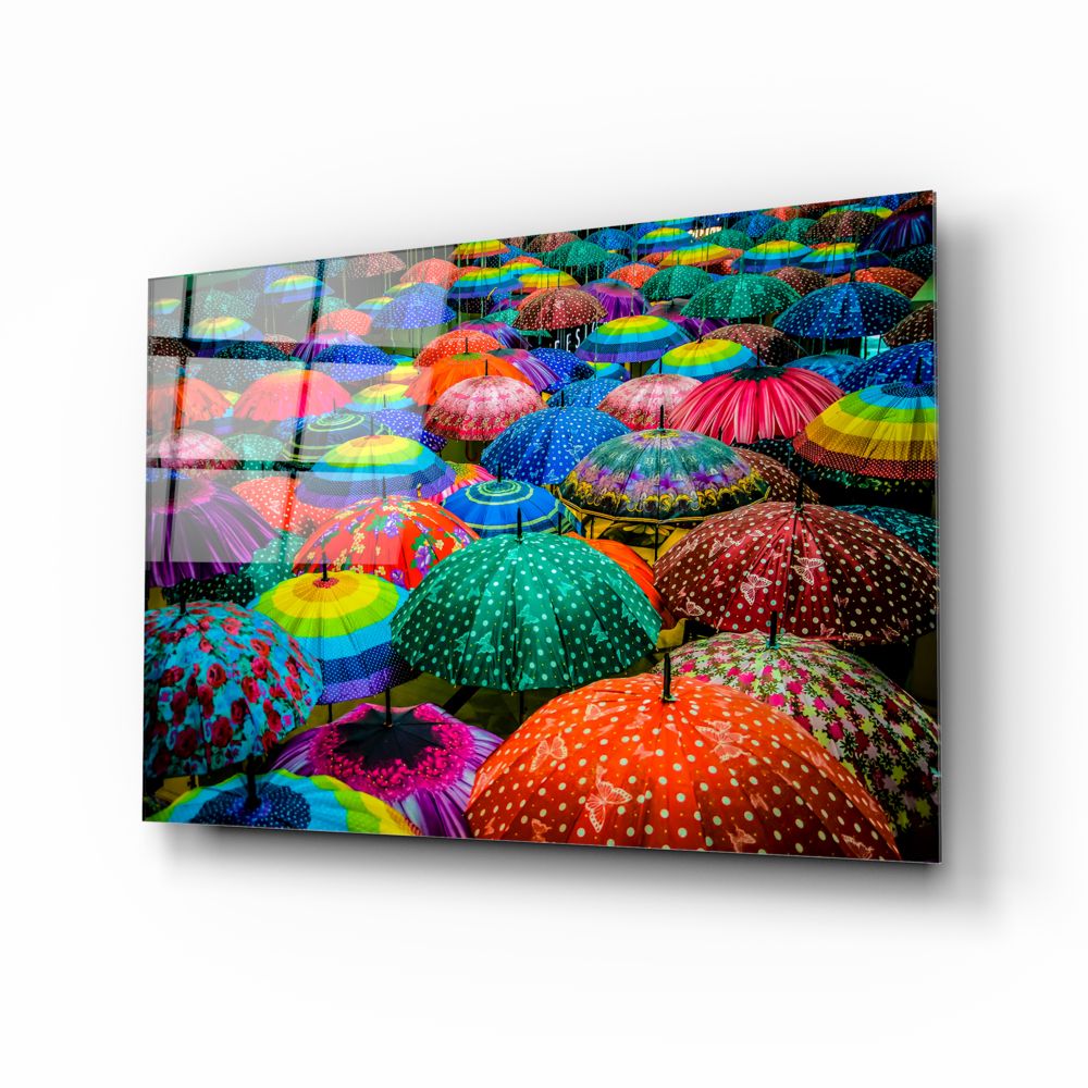 Colorful Umbrellas Glass Wall Art | insigneart.co.uk