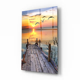 Sunset on the Dock Glass Wall Art | insigneart.co.uk