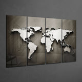 World Map 4 Pieces Mega Glass Wall Art (150x92 cm)