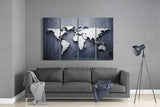 World Map 4 Pieces Mega Glass Wall Art (150x92 cm)