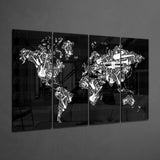 World Map 4 Pieces Mega Glass Wall Art (150x92 cm)